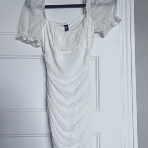 Windsor White Ruched Puff-Sleeve Dress – Size S